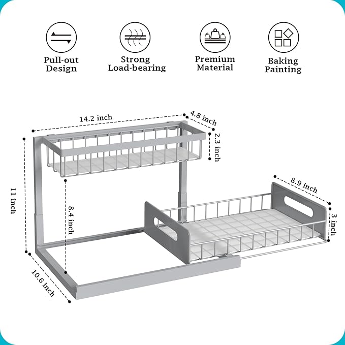 REALINN Under Sink Organizer, Pull Out Cabinet Organizer 2 Tier Slide Out Sink Shelf Cabinet Storage Shelves, Storage for Kit