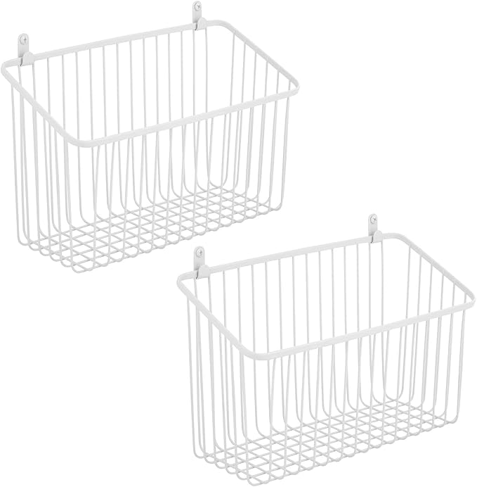 mDesign Small Metal Wire Wall Mounted Storage Organizer Basket Bin for Hanging in Kitchen, Garage, Entryway, Mudroom, Bedroom