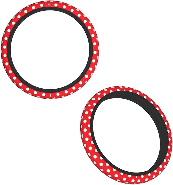 Red Polka Dot Steering Wheel Cover,Cute Classic Universal Fit 14-15 inch Steering Wheel Cover for Women Men, Automotive Inter