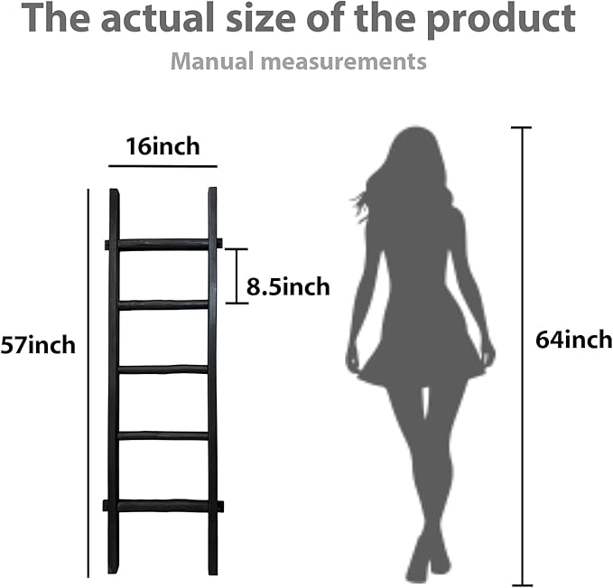 Blanket Ladder Fully Assembled 57in Wooden Ladder Shelf Living Room Bathroom Bedroom Decorative Wall Leaning Farmhouse Quilt 