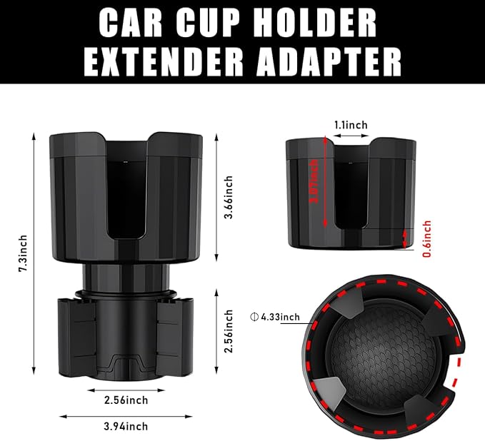 Yourkar Car Cup Holder Extender, Automotive Insert Cup Holder with Adjustable Base, Expandable Auto Adapter Accommodates Cups with Ears and Large Water Bottles, Car Accessories