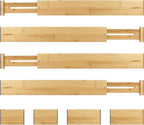 Adjustable Bamboo Drawer Dividers for Clothes, Kitchen Utensils, Office Desks, Bathroom Accessories, Socks and Underwear, and