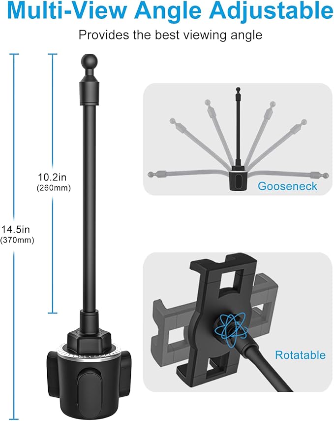 GDZN Cup Holder Car Tablet Holder, 10.2" Gooseneck Flexible Long Arm Tablet Mount for Truck SUV Pickup, 360° Adjustable Cupholder for iPad Pro 12.9 11 Air Mini, Galaxy Tab, iPhone 17, 4-13" Devices