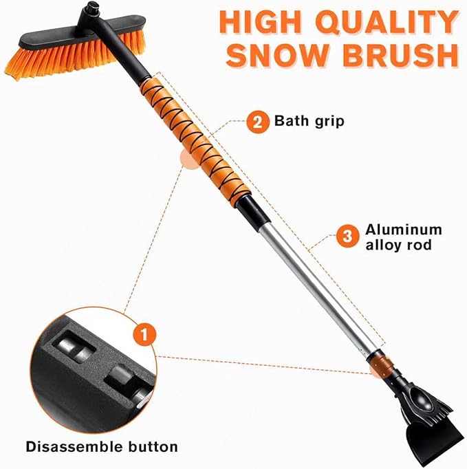 Telescopic Snow Brush Ice Scraper Combo, 2-in-1 Adjustable Length 26-36in & 360° Pivoting Head for Car Truck SUV, Christmas Auto Gifts
