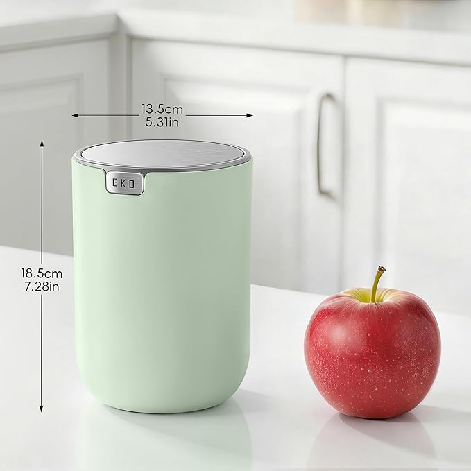 EKO Fandy 0.58 Gal/2.2L Mini Trash Can with Lid, Swing-Top Desktop Trash Can for Bathroom, Countertop, Vanity, Desk or Office, Small Garbage Bin (Sage)