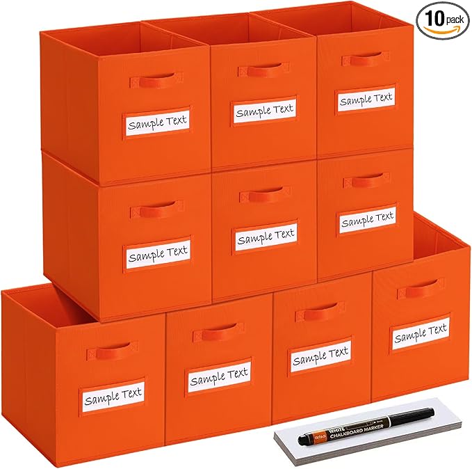 artsdi 13x13 storage cube bins (Set of 10) Foldable Fabric storage cubes with 10 Labels Window Cards & a Pen,13 inch cube sto