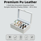 Bracelets Organizer Rods Bangles Display Holder, Clear See through Lid Leather Velvet Jewelry Storage Box Case for Women, 2 R