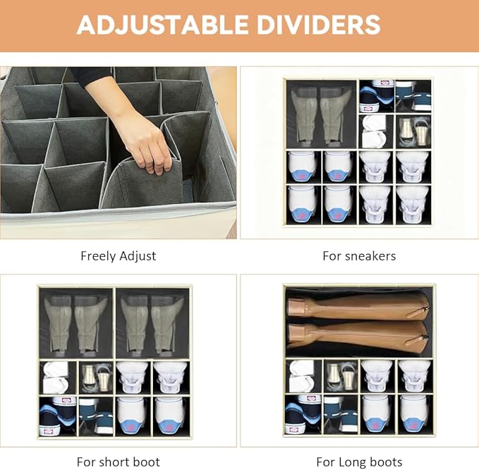 Shoe Organzier for Cloest - 2pack Adjustable Shoe Storage Box Fits 8-16 pairs,shoe Bin with Pop-Up dividers,Space Saver shoes