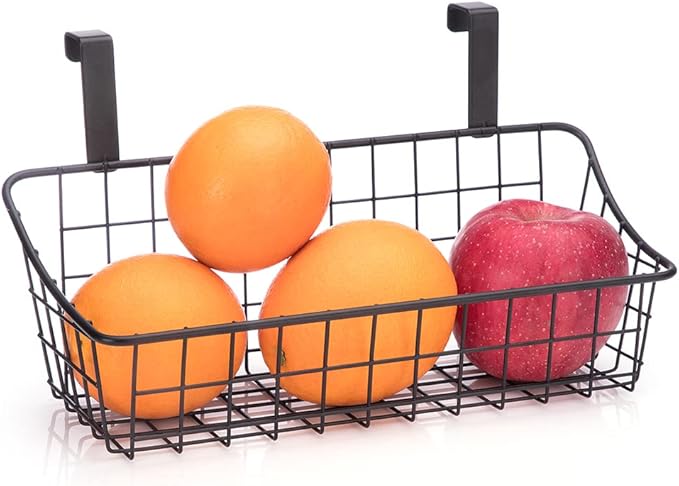 LeleCAT Basket with hook Grid Storage Basket, Hang it behind a door or on a railing, Over the Cabinet Door, Small, BLack,1 Pa