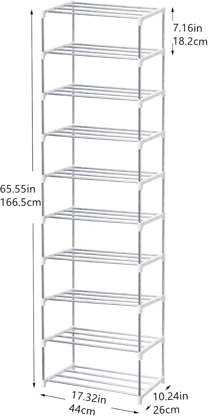 Jucaifu Stackable Small Shoe Rack, Entryway, Hallway and Closet Space Saving Storage and Organization (10-Tier, White)