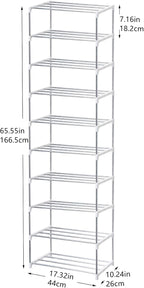 Jucaifu Stackable Small Shoe Rack, Entryway, Hallway and Closet Space Saving Storage and Organization (10-Tier, White)