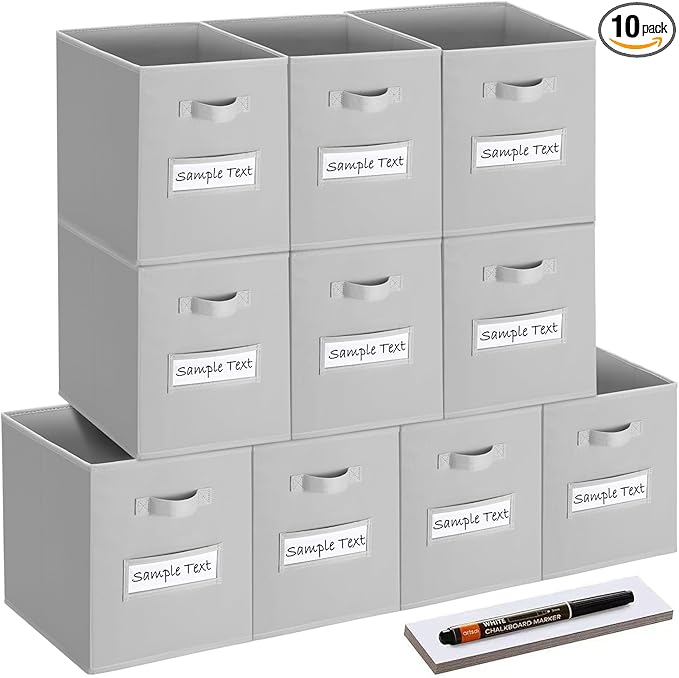 artsdi 13x13 storage cube bins (Set of 10) Foldable Fabric storage cubes with 10 Labels Window Cards & a Pen,13 inch cube sto