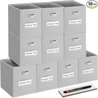 artsdi 13x13 storage cube bins (Set of 10) Foldable Fabric storage cubes with 10 Labels Window Cards & a Pen,13 inch cube sto