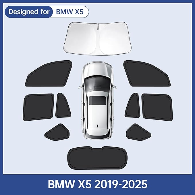 10pcs Car Window Shades for BMW X5 2019-2025, Full Car Window Covers for Privacy, Sunshades for X5 Front Rear Windshield Side Windows to Block UV and Protect Privacy