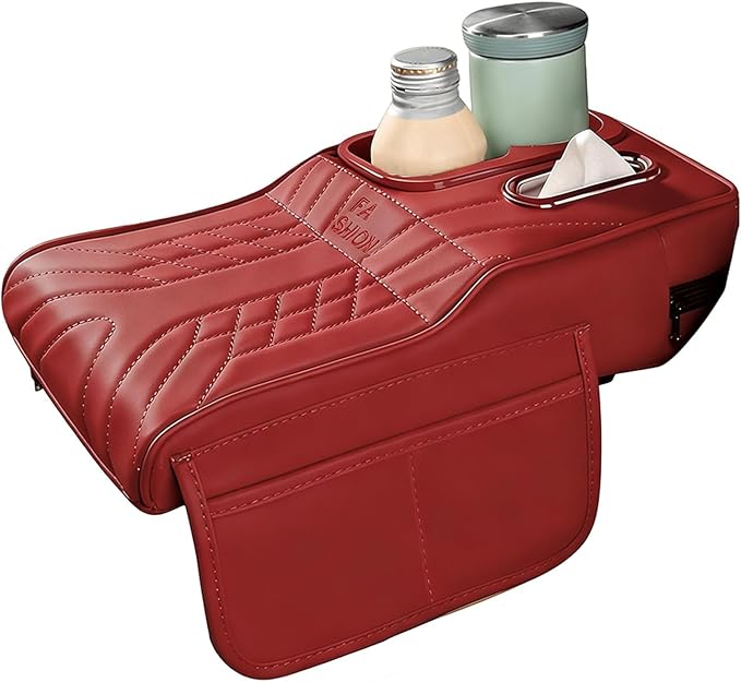 Car Seat Gap Organizer, Car Interior Organizer for Seat Gap Storage, Leather Multi-Functional Storage Box with Tissues, Universal for Most Cars (Red)