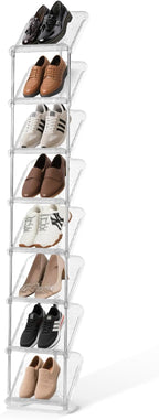 SMILHELTD Vertical Shoe Rack 8 Tiers Narrow Clear Sneaker Storage Holder Luxurious Slim Tall Organizer Space Saving Shelf for