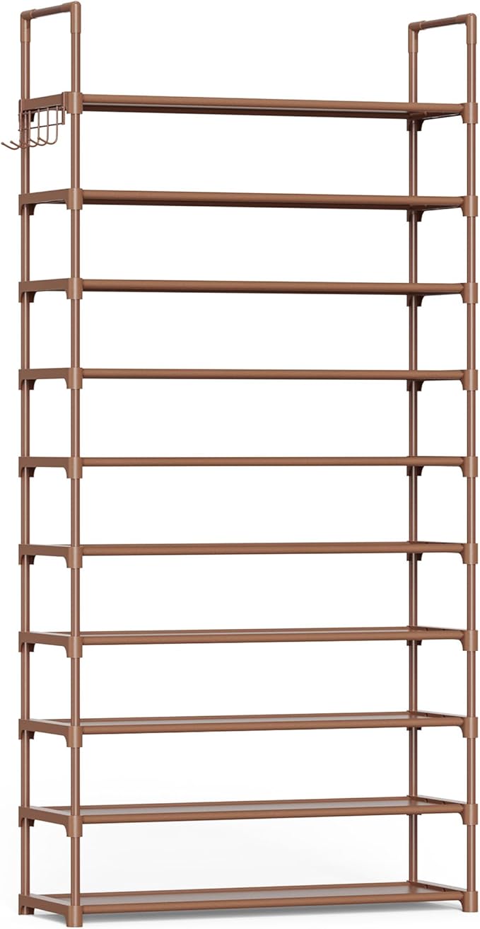 Kitsure Shoe Rack for Closet - 10-Tier Shoe Organizer with Hook Rack, Large-Capacity & Space-Saving Shoe Shelf for Entryway, 