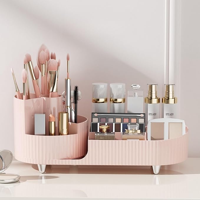 Booklov Roating Makeup Caddy Organizer for Vanity, Large Capacity Cosmetic Display Case, Clear Acrylic Countertop Beauty Stor