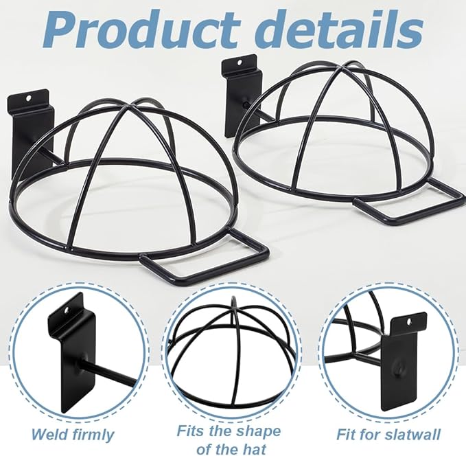 AHANDMAKER 6 Pcs Slat Wall Hat Display Rack Wall Mounted Durable Metal Hat Organizer Accessories for Baseball Caps Wigs Retai