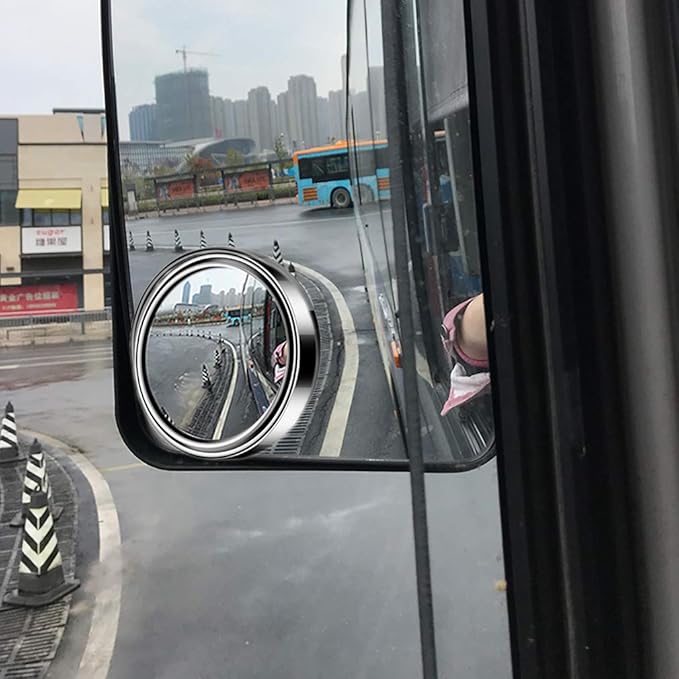 2pc 3” Adjustable large Round Stick-on Convex Spot Mirror, big HD Glass Convex Rear View Mirror,Strong Adhesive Blind Spot Mirror for Car, Van, SUV and Trucks (3"(75mm), Silver frame)