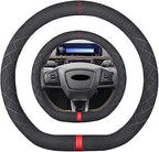 Suede D Shape Steering Wheel Cover,Compatible with Mustang Mach E 2021 2022 Suede Leather Sport Non-Slip Wheel Cover Car Interior Accessories 15 inch for Man and Women