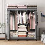 Portable Closet, 51.18" Large Capacity Clothing Storage Organizer with 3 Hanging Rods 6 Shelves 18 Side Pockets, Dustproof St