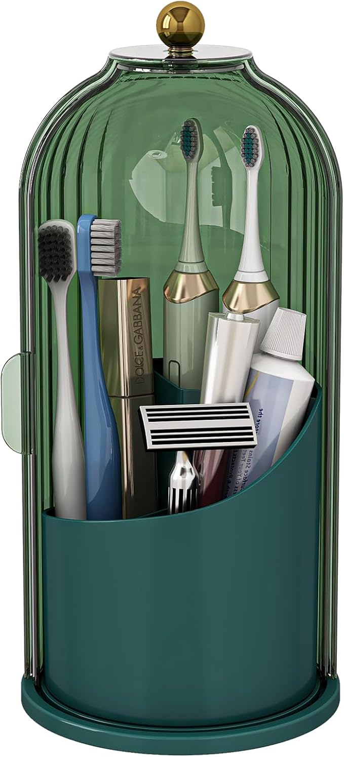 Dustproof Toothbrush Holders with Cover, Rotating Electric Toothbrush and Toothpaste Holder for Bathroom Countertop, 3 Slots 