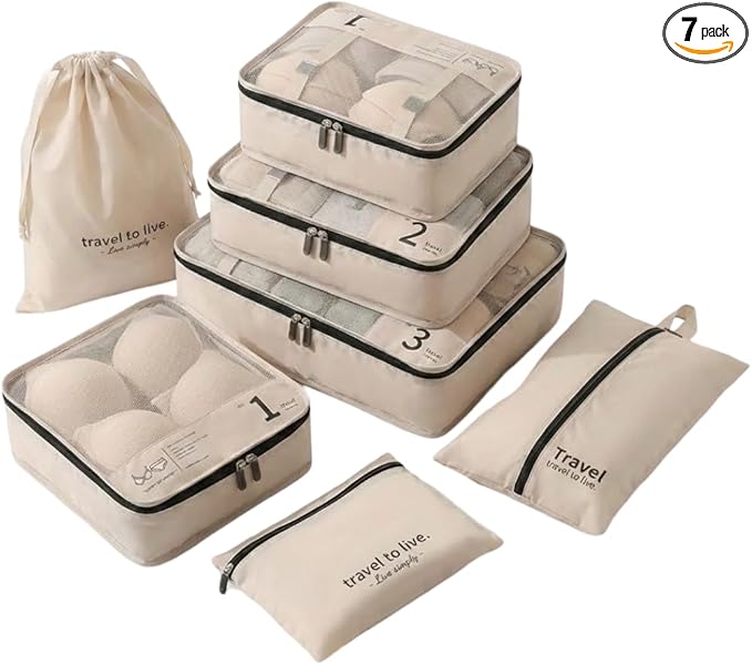 7 Piece Mesh Packing Cubes Set Travel Organizers Compresion Bags For Travel Accessories