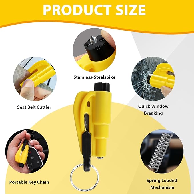 2-Pack Original Emergency Keychain Car Escape Tool – 2-in-1 Seatbelt Cutter & Window Breaker, Compact Auto Safety Hammer, Saf
