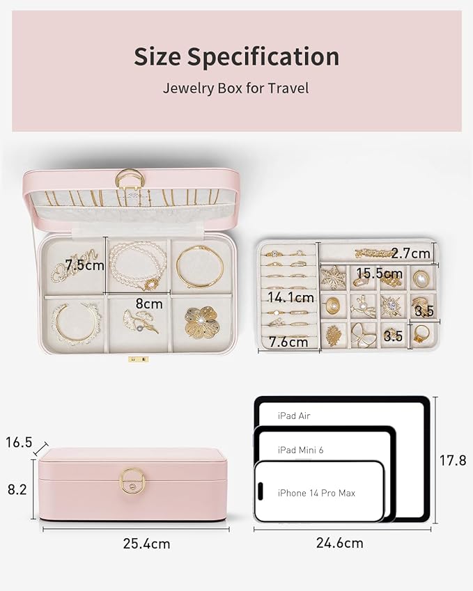 Vlando Jewelry Box Organizer for Women Girls, 2 Layer Jewelry Case with Lock,Jewelry Storage Earrings Necklace,Rings,Gift Box