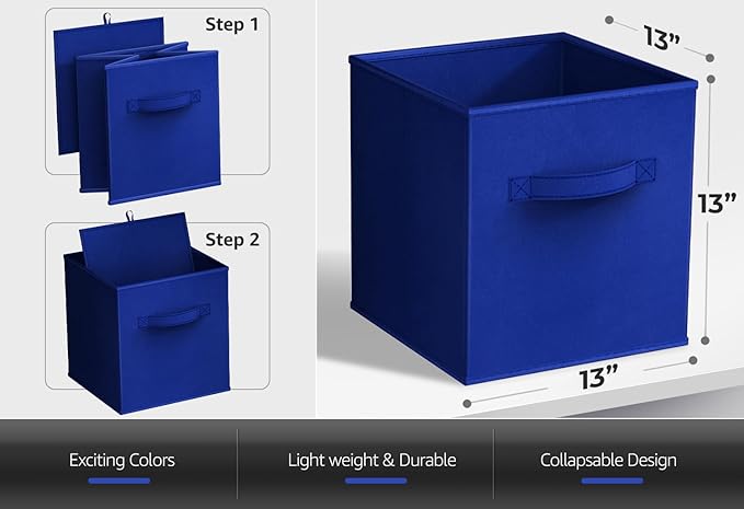 Sorbus 13 Inch Fabric Storage Cubes - Sturdy Collapsible Bins With Handle - 6 Foldable Baskets for Organizing Clothes, Toys, 