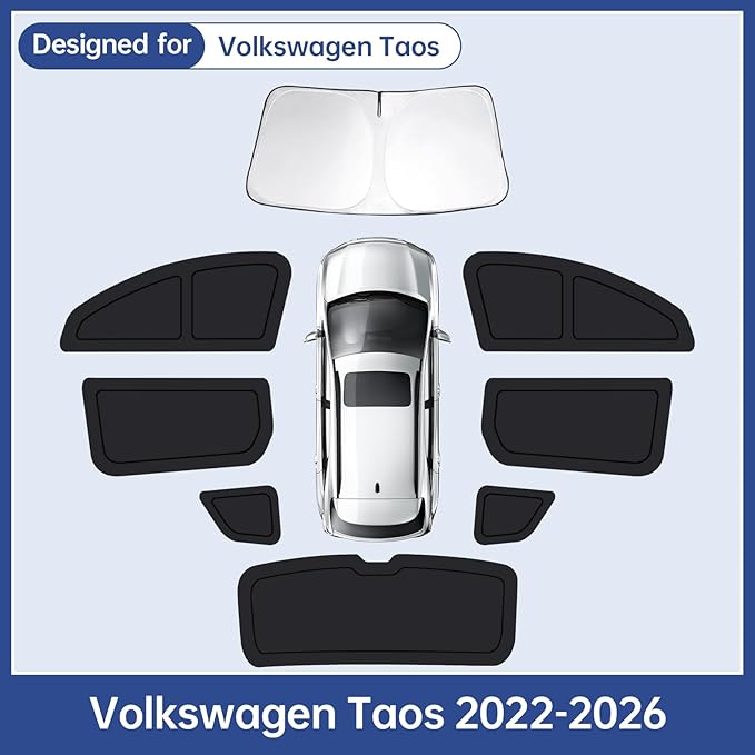 Car Window Shades for Volkswagen Taos 2022-2026, Full Car Window Covers for Privacy, Sunshades for Taos Front Rear Windshield Side Windows to Block UV and Protect Privacy(8pcs)