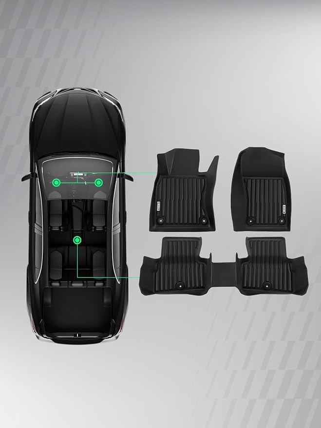 YHTAUTO Floor Mats Compatible with 2014-2017 Infiniti Q50, TPE Floor Liners All-Weather Protection Custom Fit, 1st & 2nd Row, Set of 3 Black