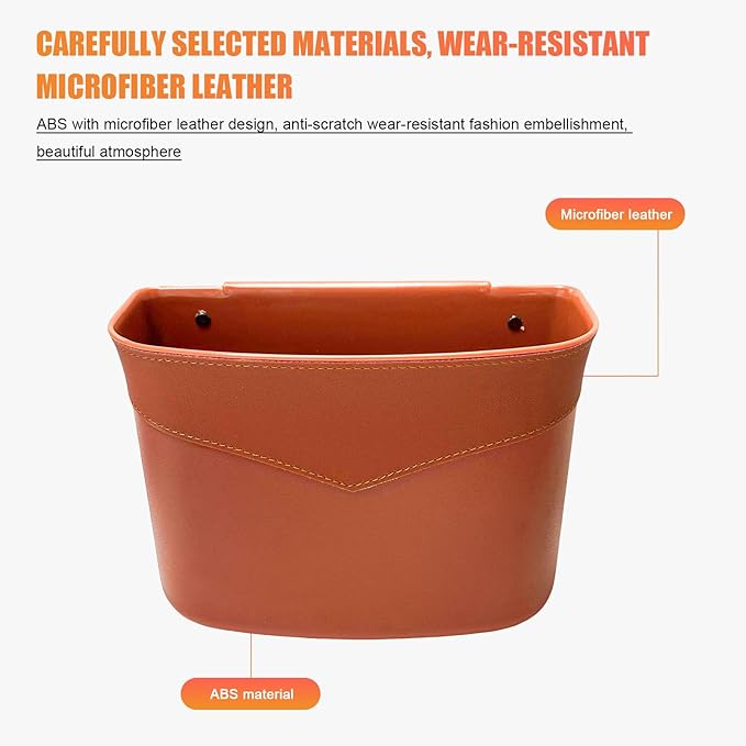 Car Trash Can, Mini Auto Garbage Bin Multipurpose Storage Container with Slot Clip, Waterproof Leather Small Dustbin Interior Accessories for Vehicle Door Front Back Seat (Orange)