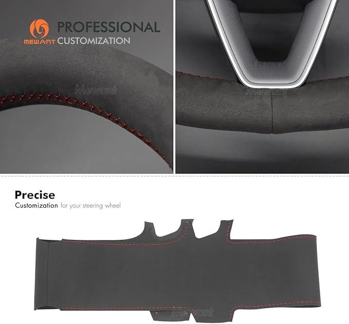 MEWANT Hand Stitched Matte Carbon Fiber&PU Leather Steering Wheel Cover Wrap for Tesla Model 3 Highland 2023 2024 2025 Steering Wheel Accessories