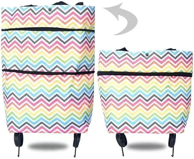 Reusable Grocery Bags with Waterproof Coating and Folding Wheels - Foldable Tote Bags for Shopping, Multi-Purpose Storage for Groceries(Color Stripe)