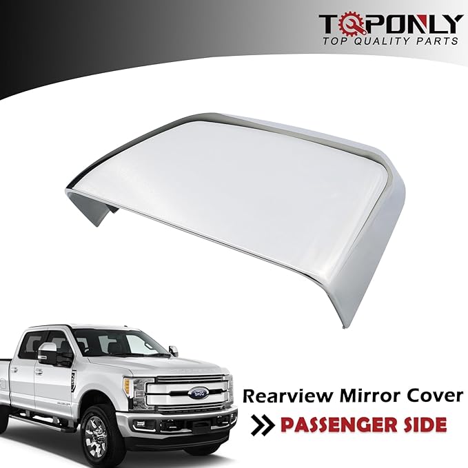 Car Chrome Rear View Door Mirror Cover Cap | Compatible with 2017-2024 F250 F350 F450 F550 Super Duty Side by Side Accessories | RH Right Passenger Side Exterior Plastic Tow Rearview Mirror Covers