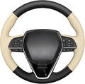 MEWANT Breathable Beige + Black Genuine Leather DIY Car Steering Wheel Cover for Toyota Camry 2018-2019 / Toyota Avalon 2019 / Toyota Corolla 2019-2020 / Toyota RAV4 2019
