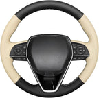 MEWANT Breathable Beige + Black Genuine Leather DIY Car Steering Wheel Cover for Toyota Camry 2018-2019 / Toyota Avalon 2019 / Toyota Corolla 2019-2020 / Toyota RAV4 2019