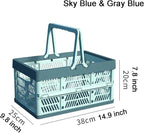 Plastic Storage Crate - 20L Collapsible Crate Stacking Folding Storage Basket - Sky Blue & Gray Blue M