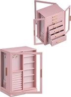 Glimmloop 360° Rotating Jewelry Box with 7 Drawers, Spacious Vertical Jewelry Organizer with Glass Window, Jewelry Storage Ca