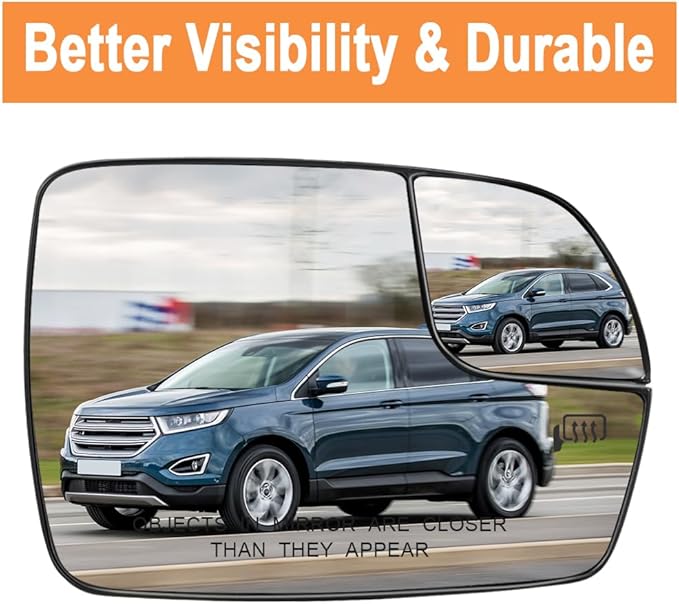 Senzeal Passenger Side Heated Mirror Glass Replacement with Blind Spot Mirror for Ford Edge 2015 2016 2017 2018 (Right Side)