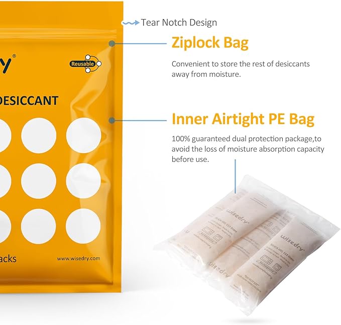 wisedry 112 Gram [4 Packs] Silica Gel Desiccant Packs for Larger Container Desiccant Bags with Orange Indicating Beads for