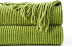 BATTILO HOME Apple Green Throw Blanket for Couch, Soft Chenille Knit Throws with Tassels for Home Decor, Spring Green Throws 