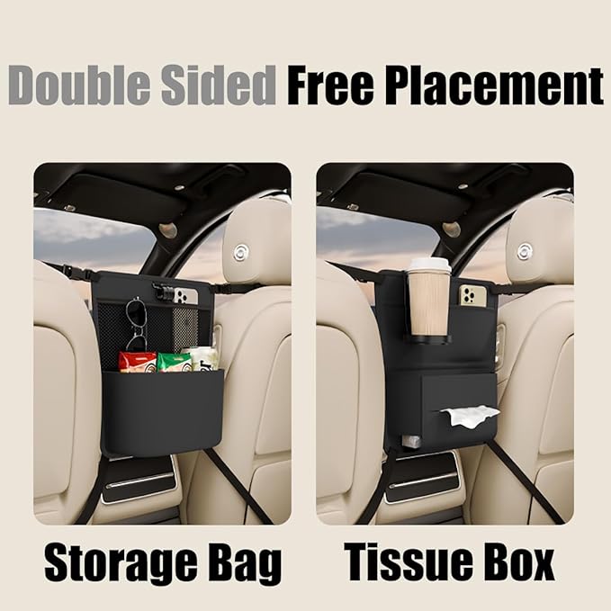 GMQ Car Pocket Handbag Holder,Pu Leather Seat Back Organizers Bag,Purse Holder for Between Seats Multifunctional Car Seat Storage (Black)