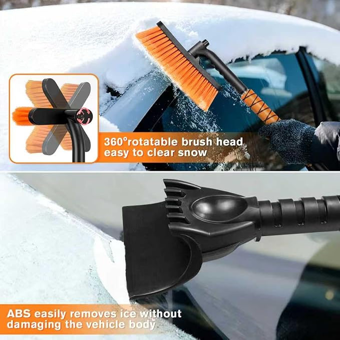 Telescopic Snow Brush Ice Scraper Combo, 2-in-1 Adjustable Length 26-36in & 360° Pivoting Head for Car Truck SUV, Christmas Auto Gifts