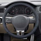 Craedli 14.5-15 Inch Leather Car Steering Wheel Cover, Non-Slip Breathable Auto Steering Wheel Protector Cover, Universal Veh
