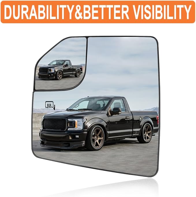 Senzeal Driver Side Heated Mirror Glass Replacement for Ford F-150 2015 2016 2017 2018 2019 2020 with Blind Spot Mirror Replace FL3Z17K707L (Left Side)