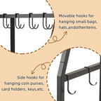 3-Tier Purse Stand Handbag Organizer, Tall Narrow Entryway Closet Bag Organizer, Wood Iron Storage Shelf, 4-in-1, with 8 Remo