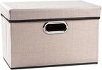 PRANDOM Foldable Storage Bin with Lid [1-Pack] Linen Fabric Decorative Storage Box Organizer Container Basket Cube with Handl